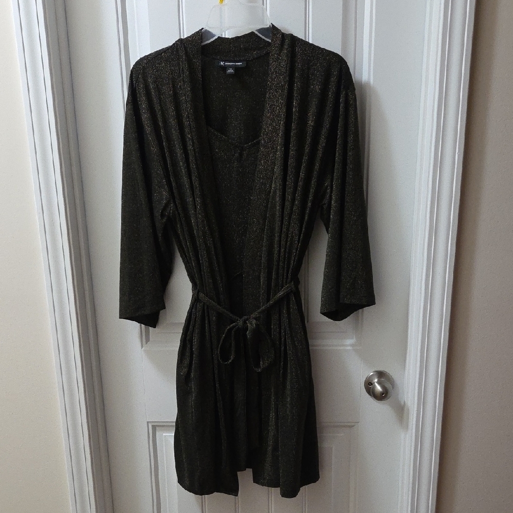 INC International Concepts Gold Shimmering Black Mini Dress And Robe Sleep Set